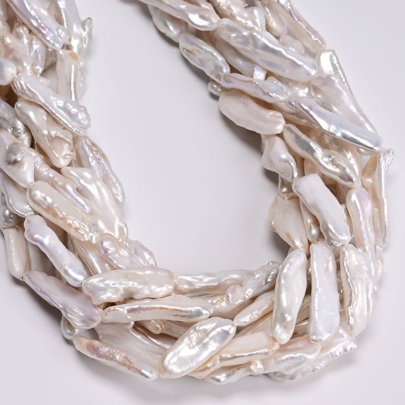 Natural White Fresh Water Pearl Long Stick Shape Beads 8-10x23-26mm 15.5" Strand