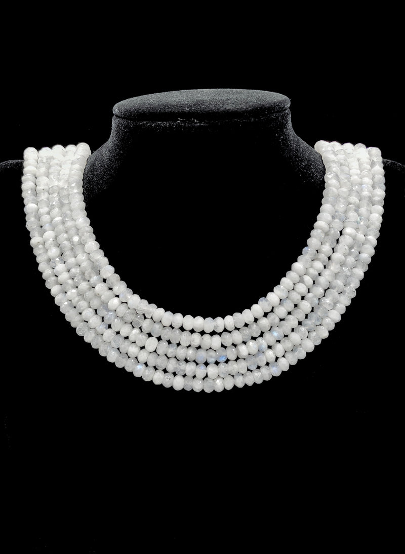 Natural White Rainbow Moonstone Faceted Rondelle Beads 4x6mm 5x8mm 15.5" Strand