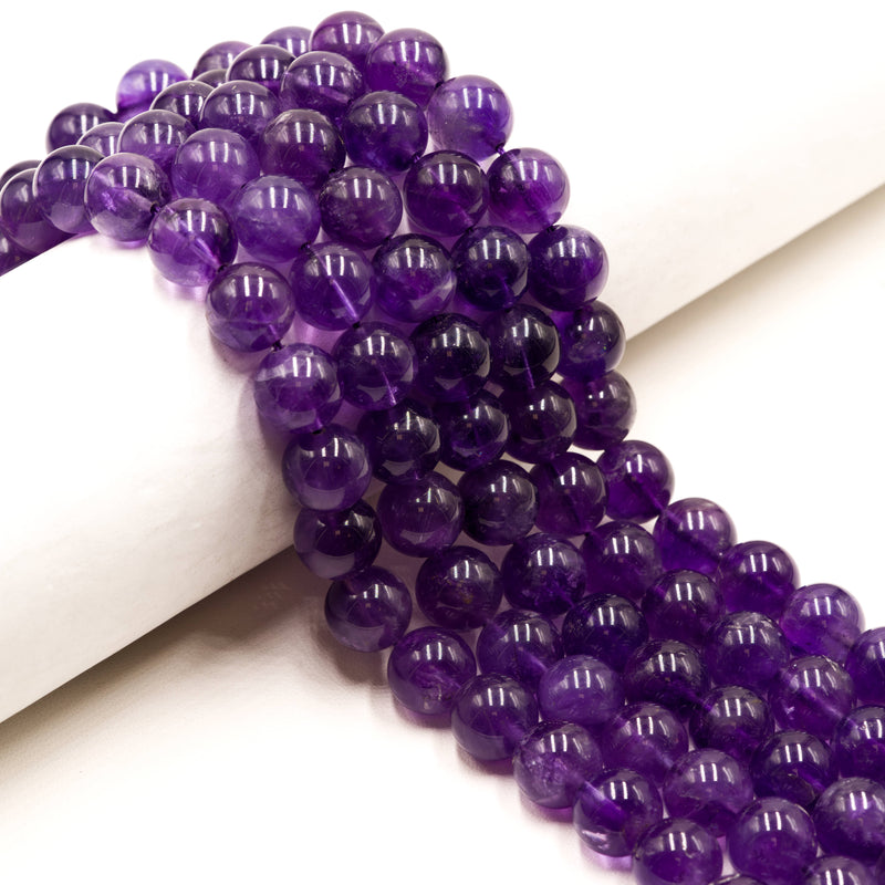 Natural Light Amethyst Smooth Round Beads Size 10mm 12mm 15.5" Strand
