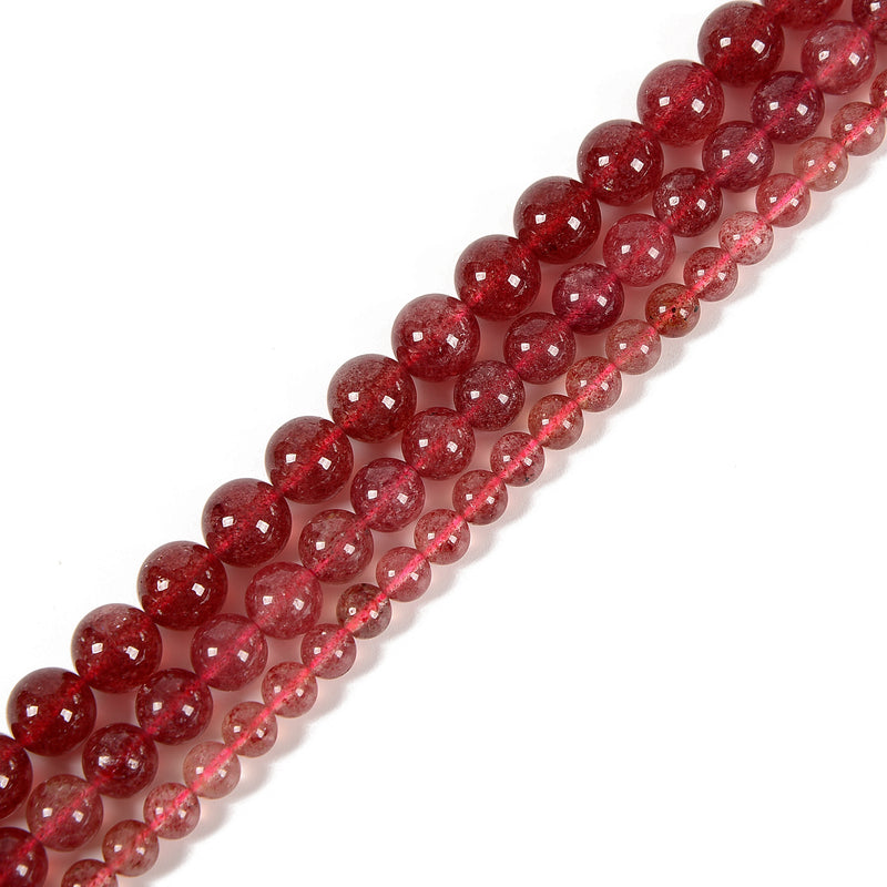 Natural Dark Strawberry Quartz Smooth Round Beads Size 6mm 8mm 10mm 15.5" Strand