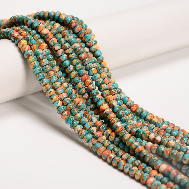 Natural Spiny Oyster Mohave Copper Turquoise Smooth Rondelle 4x6mm 15.5'' Strand