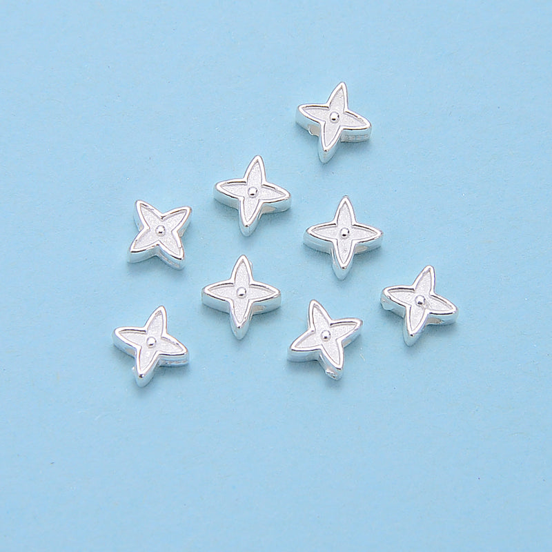925 Sterling Silver Four-pointed Flower Beads Size 5mm 7 Pieces Per Bag