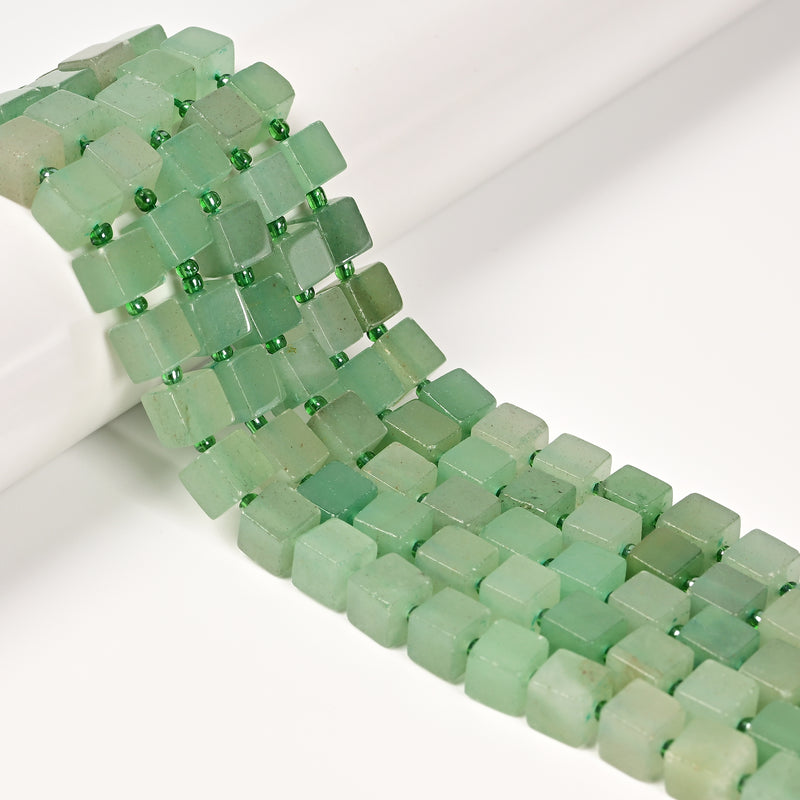 Natural Green Aventurine Smooth Cube Beads Size 8-9mm 15.5'' Strand