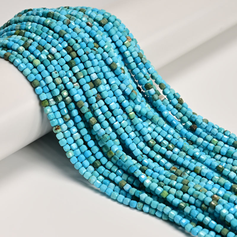 Blue Turquoise Faceted Rubik's Cube Beads Size 3mm 15.5'' Strand