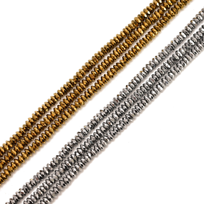 Gold/ Silver Plated Hematite Faceted Rondelle Beads Size 2x4mm 15.5'' Strand