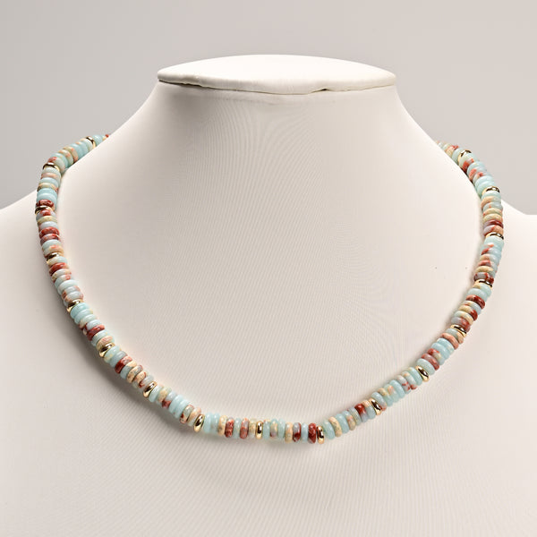 Aqua Terra Jasper Rondelle 2x6mm Beaded Necklace 17''-18.5" Length Adjustable