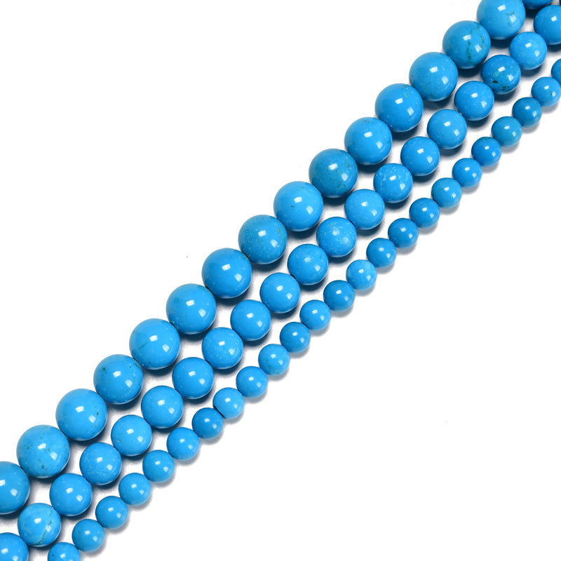 Blue Turquoise Smooth Round Beads Size 6mm 8mm 10mm 15.5" Strand