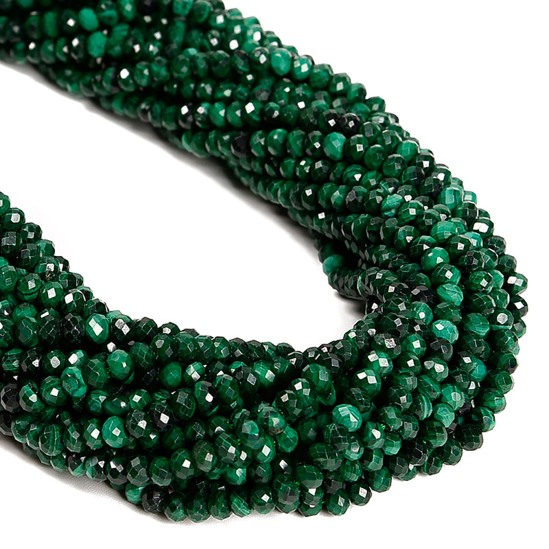 Natural Malachite Faceted Rondelle Beads 2x3mm 3x4mm 15.5" Strand