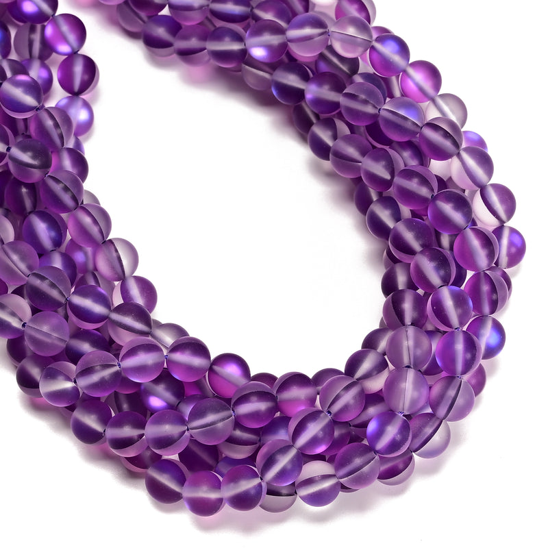 Purple Mystic Mermaid Glass Matte Round Beads Size 6mm 8mm 10mm 15.5" Strand