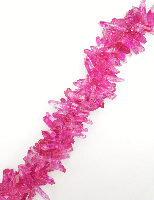Electroplated Fuchsia Pink Quartz Side Drilled Points 15-30mm 15.5" Strand