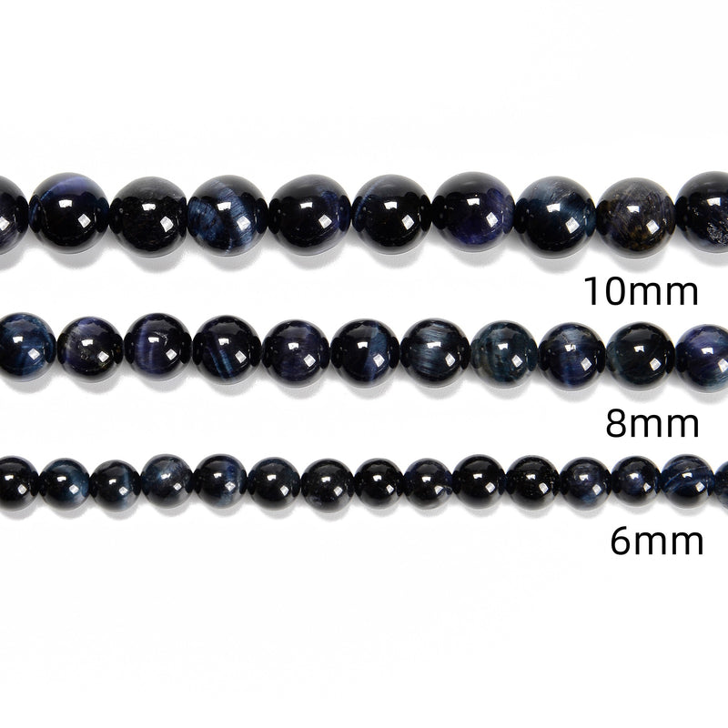 Natural Blue Tiger Eye Smooth Round Beads Size 6mm 8mm 10mm 12mm 15.5'' Strand