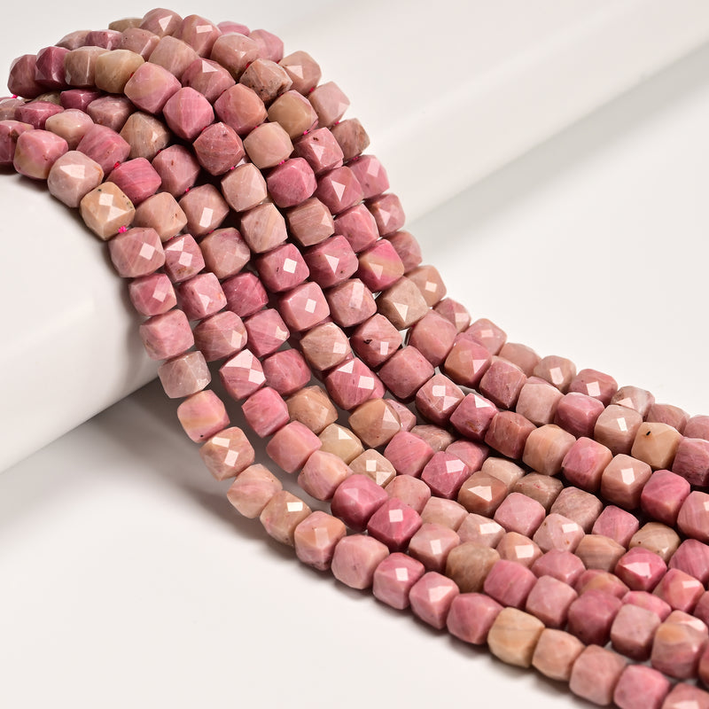 Natural Pink Petrified Rhodonite Faceted Cube Beads Size 7mm 15.5'' Strand