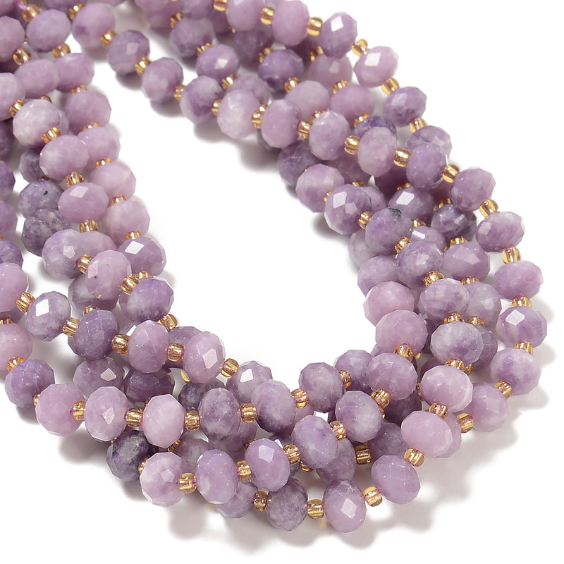 Natural Light Lepidolite Faceted Rondelle Beads Size 6x8mm 15.5'' Strand