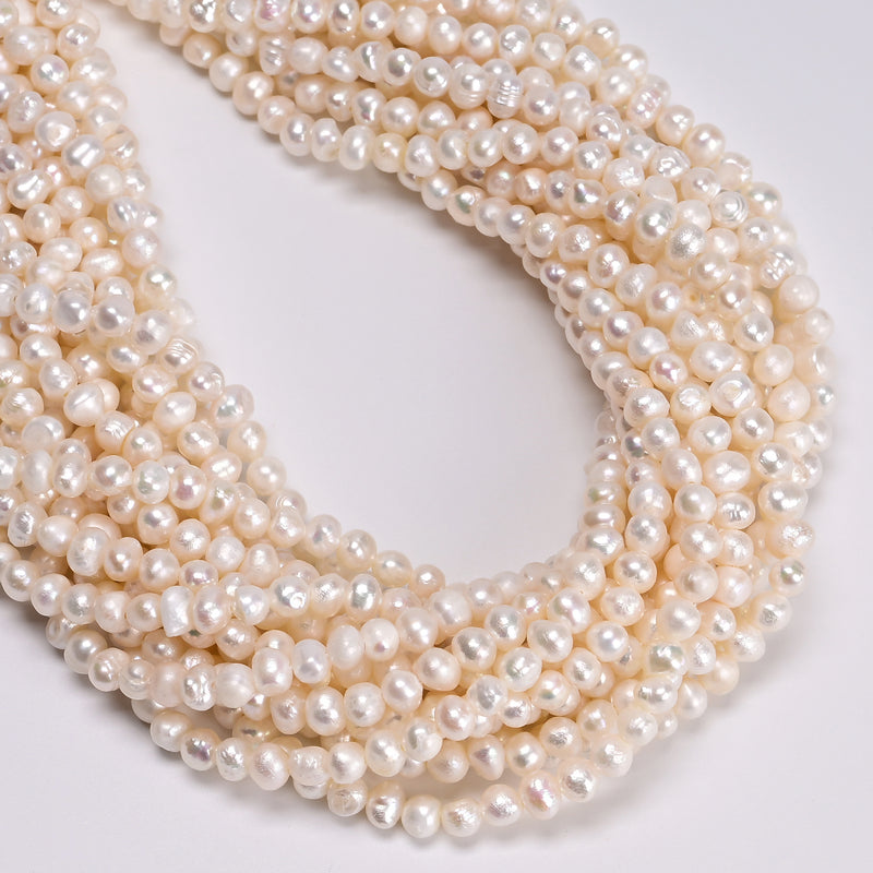 Natural White Fresh Water Pearl Nugget Potato Shape Beads Size 4-5mm 14'' Strand