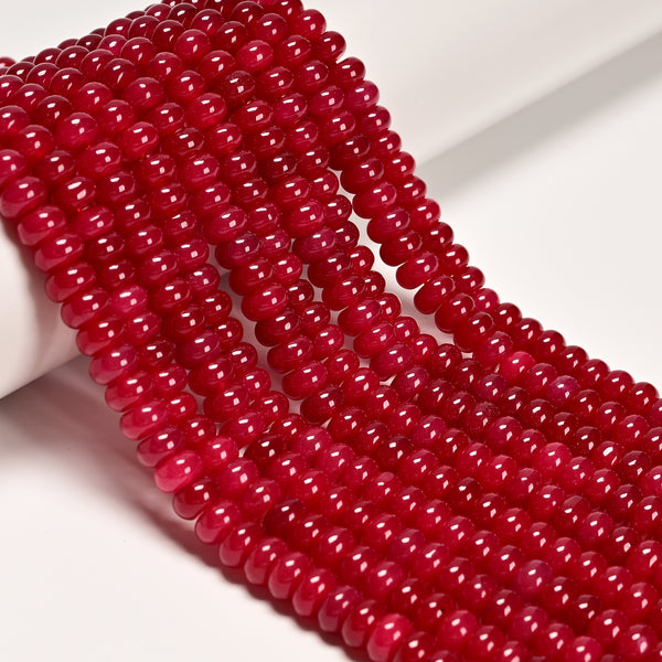 Cloudy Ruby Red Color Dyed Jade Smooth Rondelle Beads Size 5x8mm 15.5" Strand