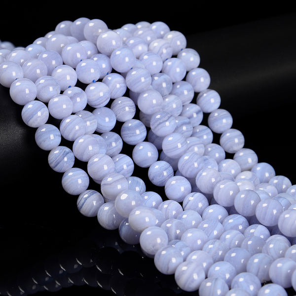 High Quality Blue Lace Agate Smooth Round Beads Size 10mm 12mm 15.5'' Strand