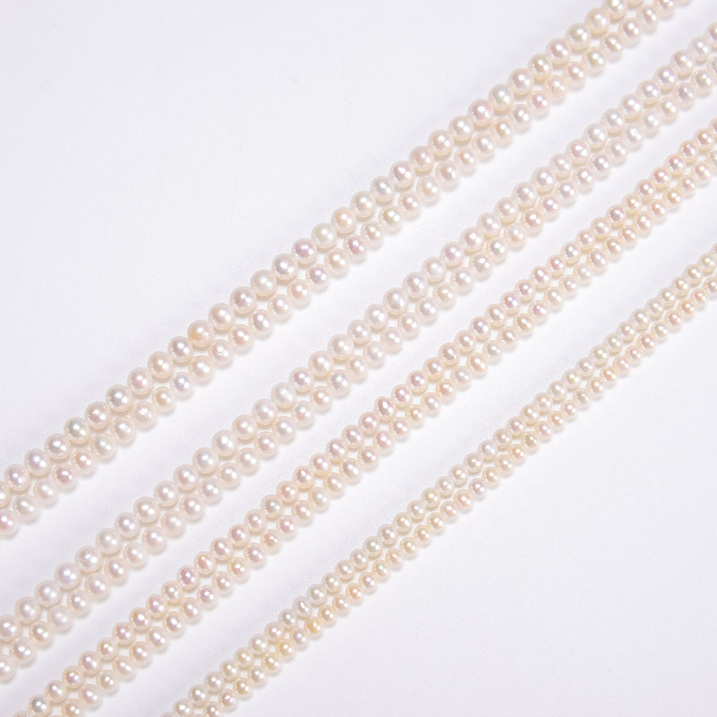 White Fresh Water Pearl Off Round Beads Size 3.5-4mm 4-4.5mm 5-5.5mm 15.5'' Strd