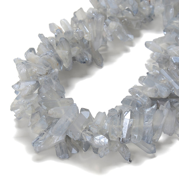 Electroplated Gray Blue Quartz Rough Stick Point Beads 5-7x15-23mm 15.5'' Strand
