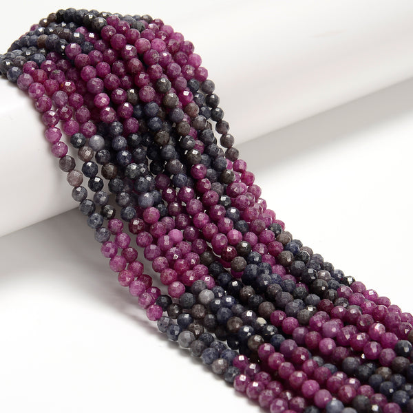 Natural Gradient Ruby & Sapphire Faceted Round Beads Size 3mm 4mm 15.5'' Strand
