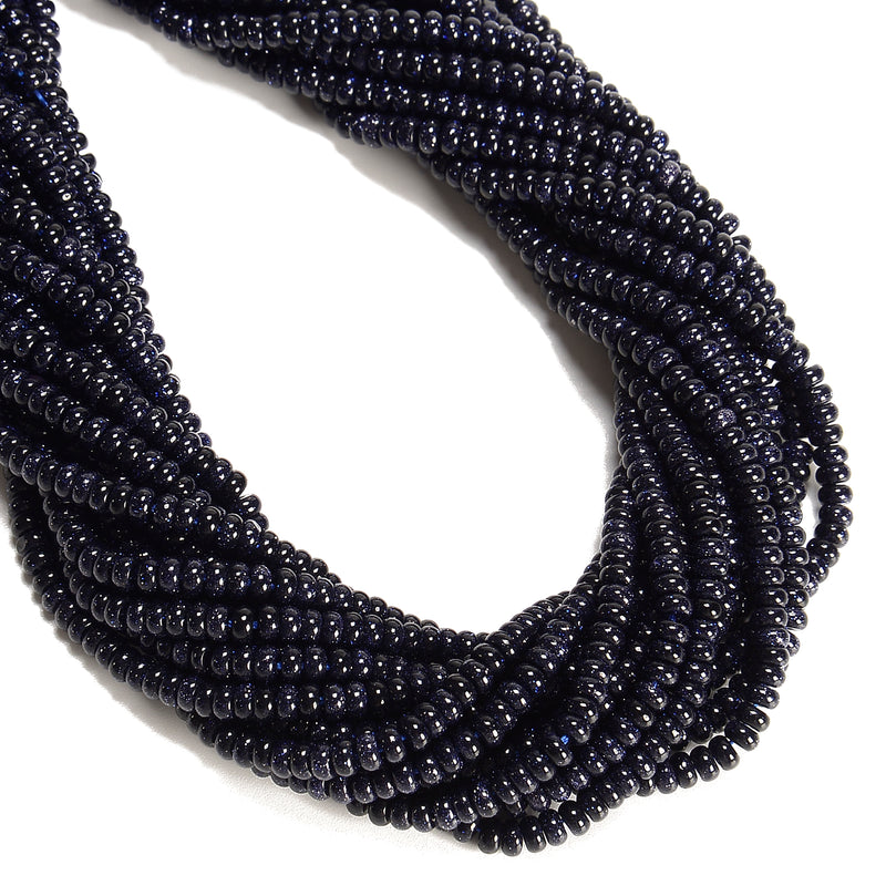 Blue Sand Goldstone Smooth Rondelle Beads Size 2x4mm 15'' Strand