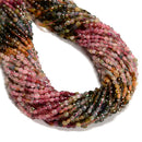 Natural Gradient Multi-color Tourmaline Faceted Coin Beads Size 4mm 15.5''Strand