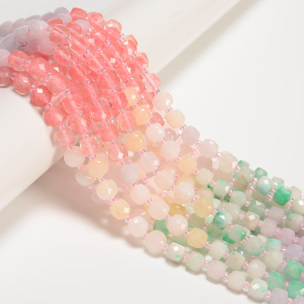 09 Gradient Multi-color Gemstone Faceted Cube Beads Size 6-7mm 15" Strand