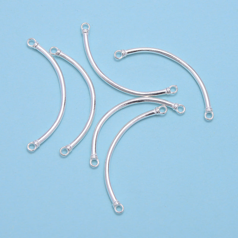 925 Sterling Silver Curved Solid Tube Connector Size 2x40mm 2 Pieces Per Bag