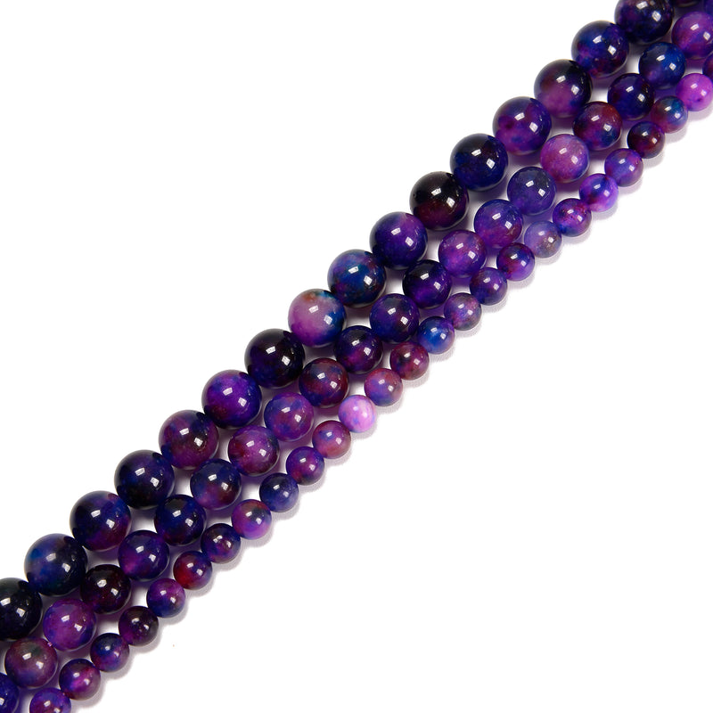 Purple Galaxy Dyed Jade Smooth Round Beads Size 6mm 8mm 10mm 15.5'' Strand