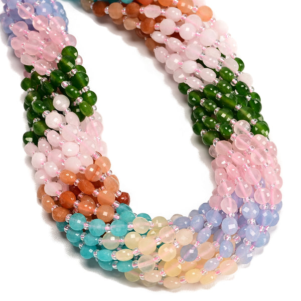Gradient Multi-color Gemstone Faceted Coin Beads Size 6mm 15.5" Strand