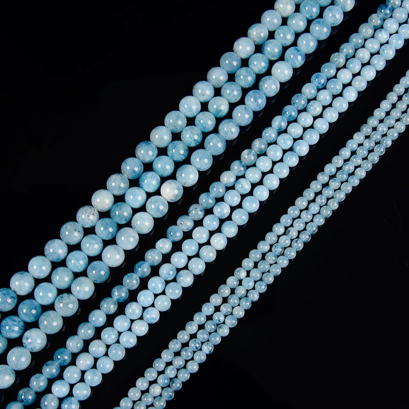 Natural Aquamarine Smooth Round Beads Size 5mm 7mm 10mm 15.5'' Strand