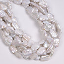 Natural White Fresh Water Pearl Irregular Rectangle Beads 13-14x18-20mm 15" Strd