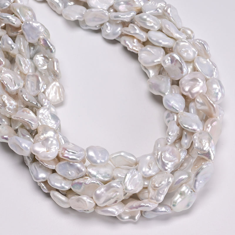 White Fresh Water Pearl Irregular Chunk Beads 9-10x11-12mm 11-12x14-16mm 15"Strd