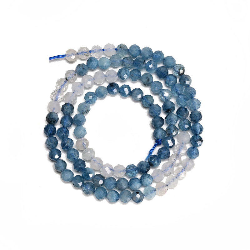 Gradient Natural Dark Blue Aquamarine Faceted Round Beads Size 4mm 15.5'' Strand