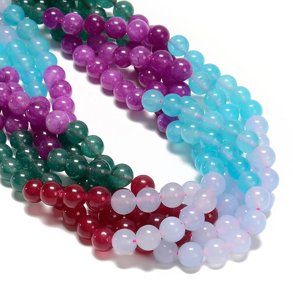 02-Multi-color Dyed Jade Smooth Round Beads Size 8mm 15.5'' Strand