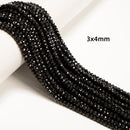Natural Black Spinel Faceted Rondelle Beads 1x2mm 2x3mm 3x4mm 4x6mm 15.5" Strand