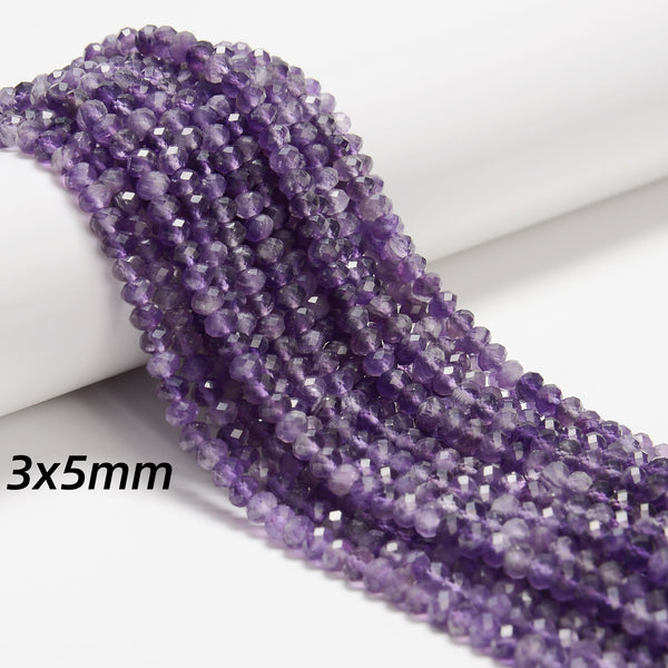 Natural Amethyst Faceted Rondelle Beads 2x3mm 3x4mm 3x5mm 15.5" Strand