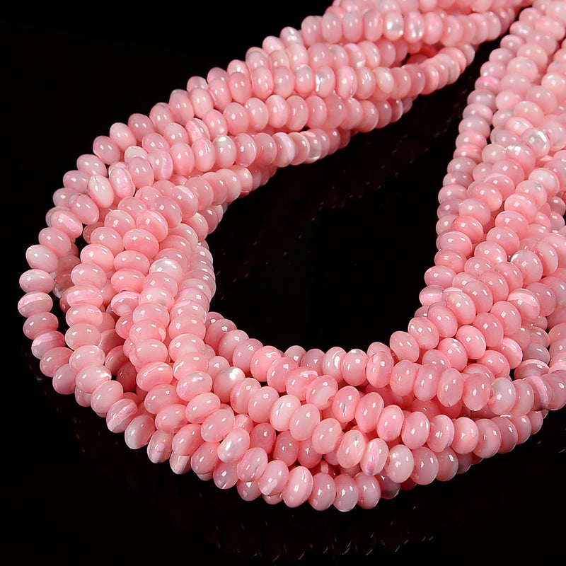 Pink Mother of Pearl MOP Shell Smooth Rondelle Beads 3x4mm 4x6mm 5x8mm 15.5" Str