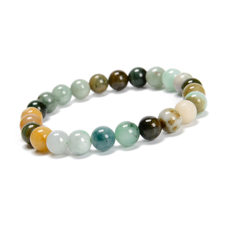 Natural Multi-Color Jade Smooth Round Beaded Bracelet 8mm 7.5'' Length 3 PCS/Set