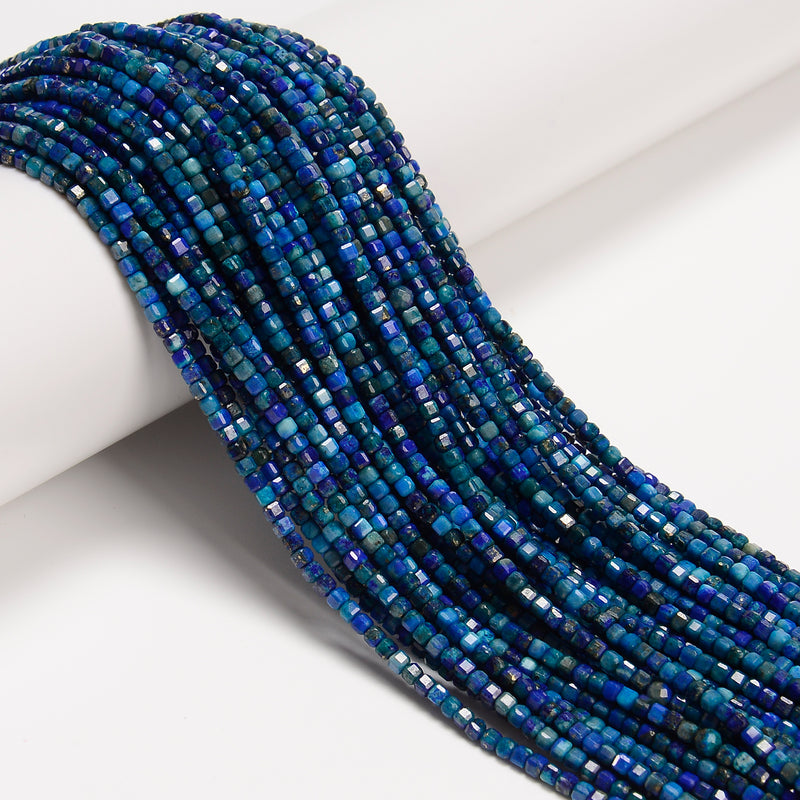 Chrysocolla Faceted Rubik's Cube Beads Size 2mm 15.5'' Strand