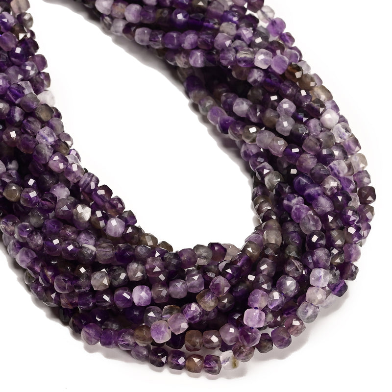 Natural Multi-Color Amethyst Faceted Cube Beads Size 4-5mm 15.5'' Strand