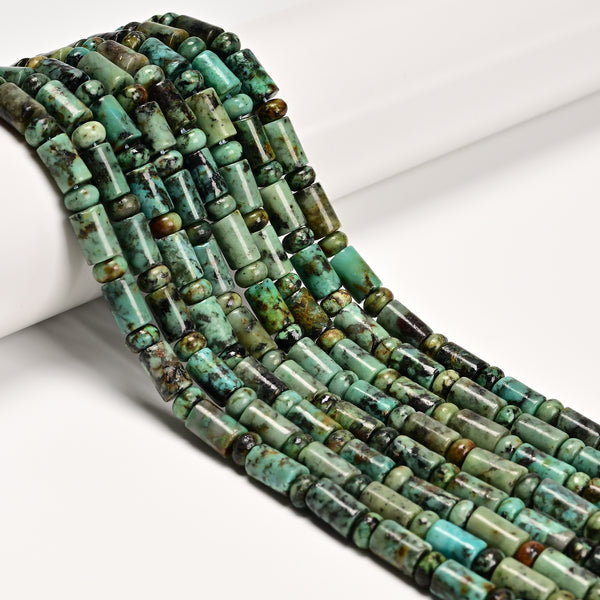 Natural African Turquoise Cylinder Tube with Rondelle Beads 6x10mm 15.5'' Strand