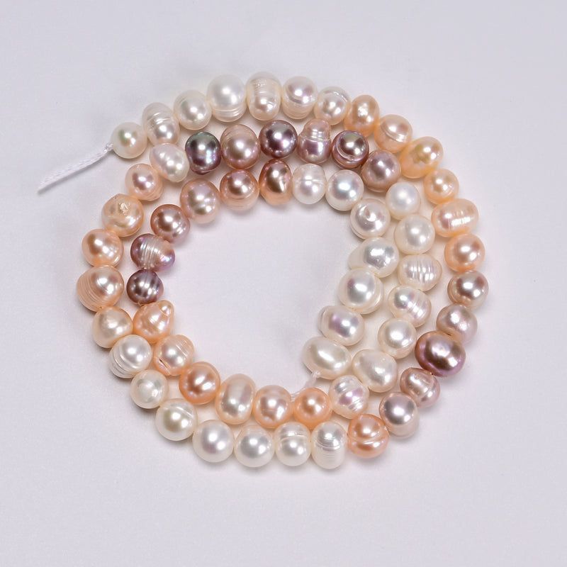 Gradient Natural Fresh Water Pearl Ringed Potato Shape Beads 5-6mm 13.5" Strand