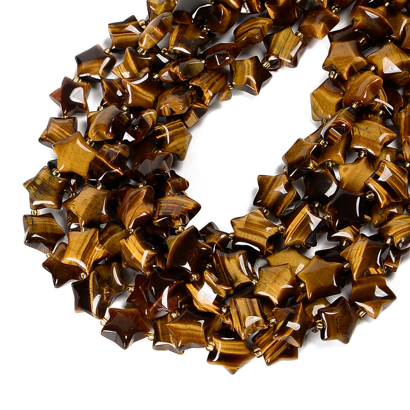 Natural Yellow Tiger Eye Five-Pointed Star Shape Beads Size 15mm 15.5'' Strand