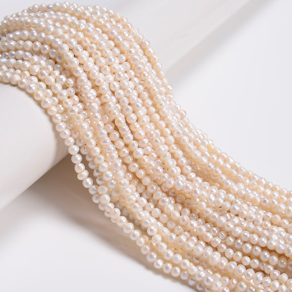 Natural White Fresh Water Pearl Off Round Beads Size 4mm 5mm 14" Strand