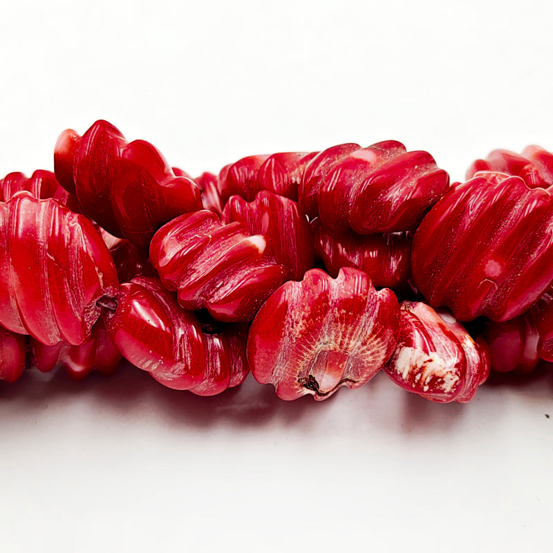 Red Bamboo Coral Hand Carved Irregular Oval Shape Beads Size 13x18mm 16'' Strand