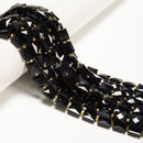 Black Onyx Faceted Flat Square Shape Beads Size 10mm 15.5" Strand