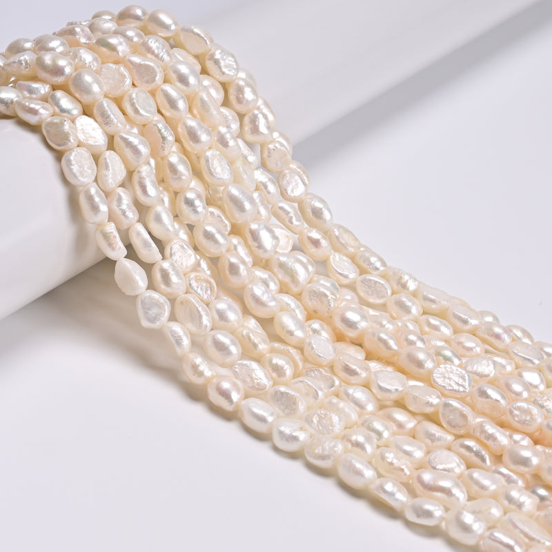 Natural White Fresh Water Pearl Side Drill Nugget Beads 7x10mm 14.5'' Strand