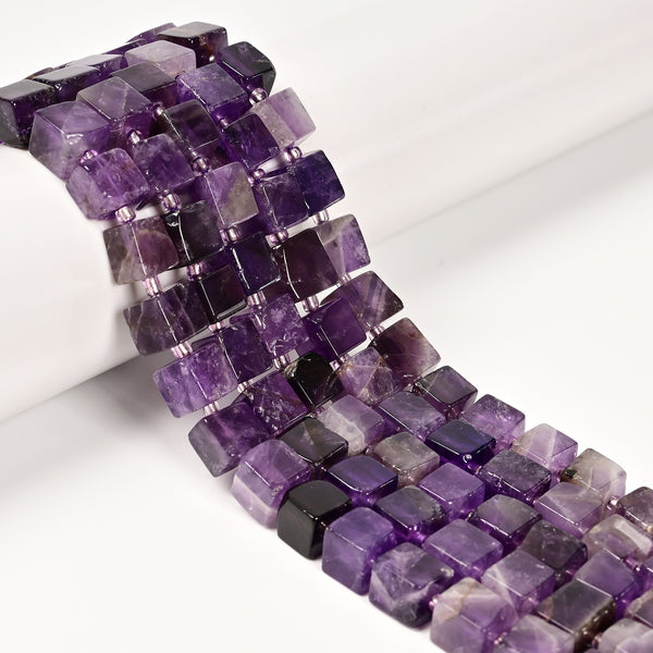 Natural Multi-color Amethyst Smooth Cube Beads Size 8-9mm 15.5'' Strand