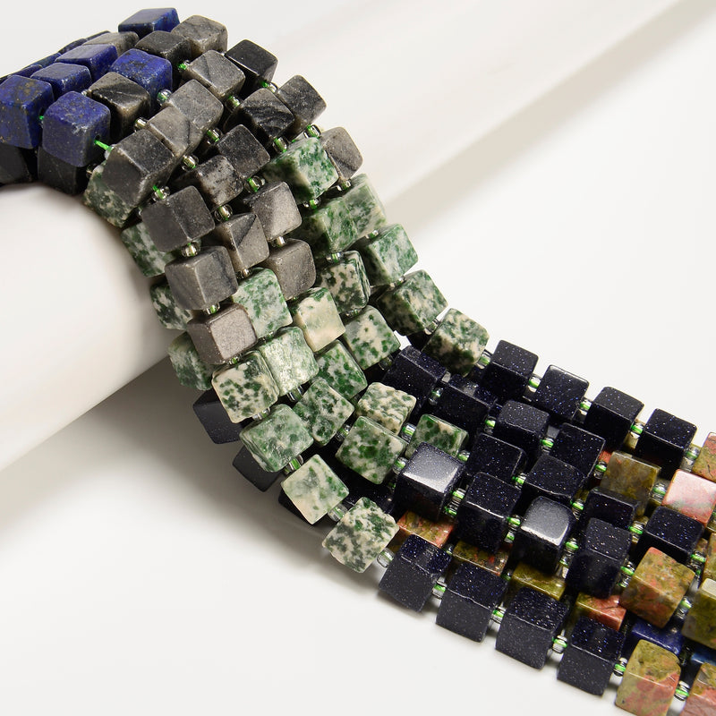 04 Gradient Multi-color Gemstone Smooth Cube Shape Beads Size 8-9mm 15.5" Strand