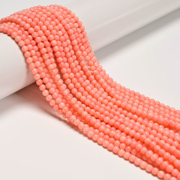 Pink Bamboo Coral Smooth Round Beads Size 3mm 4mm 16" Strand